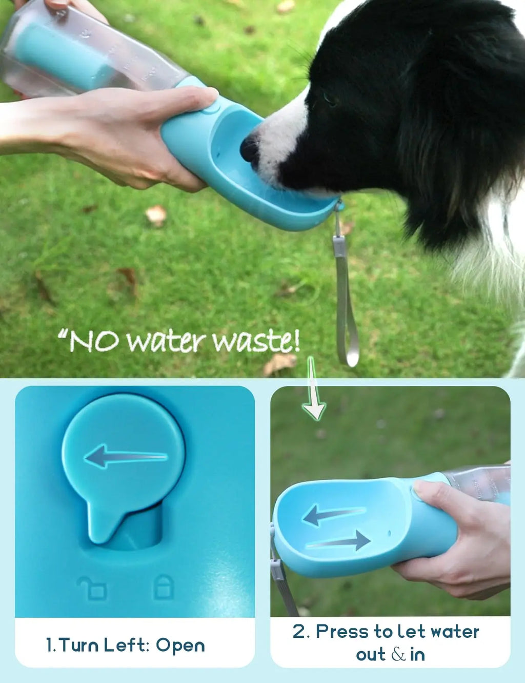 3-in-1 Portable Water Bottle for Dogs with Food Container and Poop Bag Holder - Ideal for Outdoor Activities, 20oz, Blue