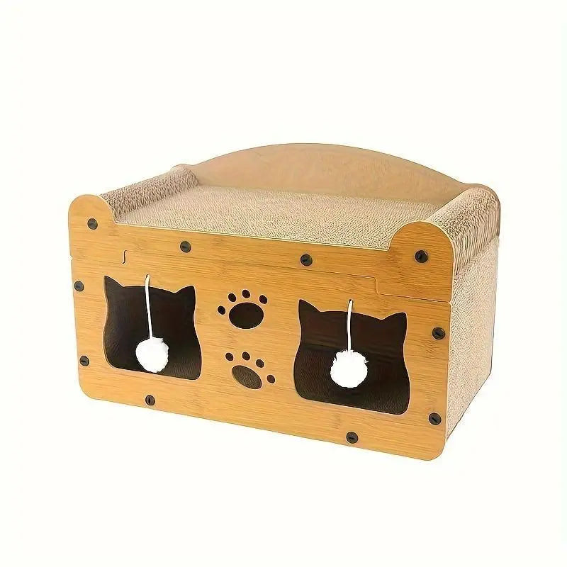 2-in-1 Wooden Cat Bed and Scratching Board Set, Durable Double-Layer Design for Indoor Use, Comfortable Pet Furniture and Accessories