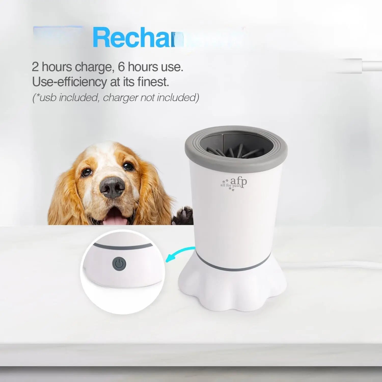 ALL for PAWS Automatic Dog Paw Cleaner - Portable Electric Foot Washer with Silicone Brush, Two Speed Settings, and Suction Cup Base