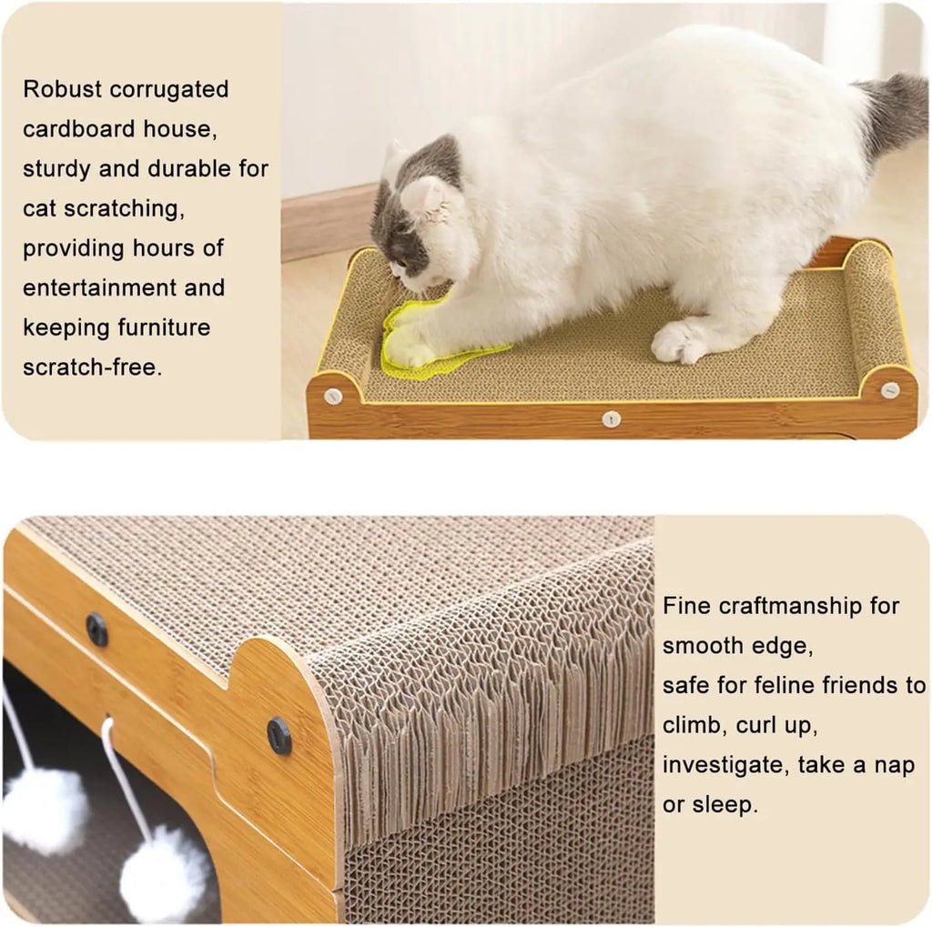 2-in-1 Wooden Cat Bed and Scratching Board Set, Durable Double-Layer Design for Indoor Use, Comfortable Pet Furniture and Accessories