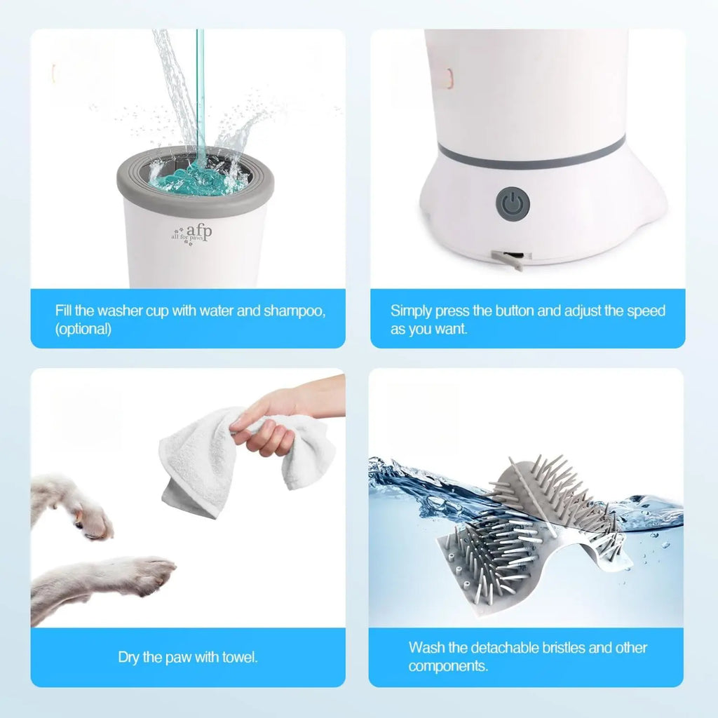 ALL for PAWS Automatic Dog Paw Cleaner - Portable Electric Foot Washer with Silicone Brush, Two Speed Settings, and Suction Cup Base