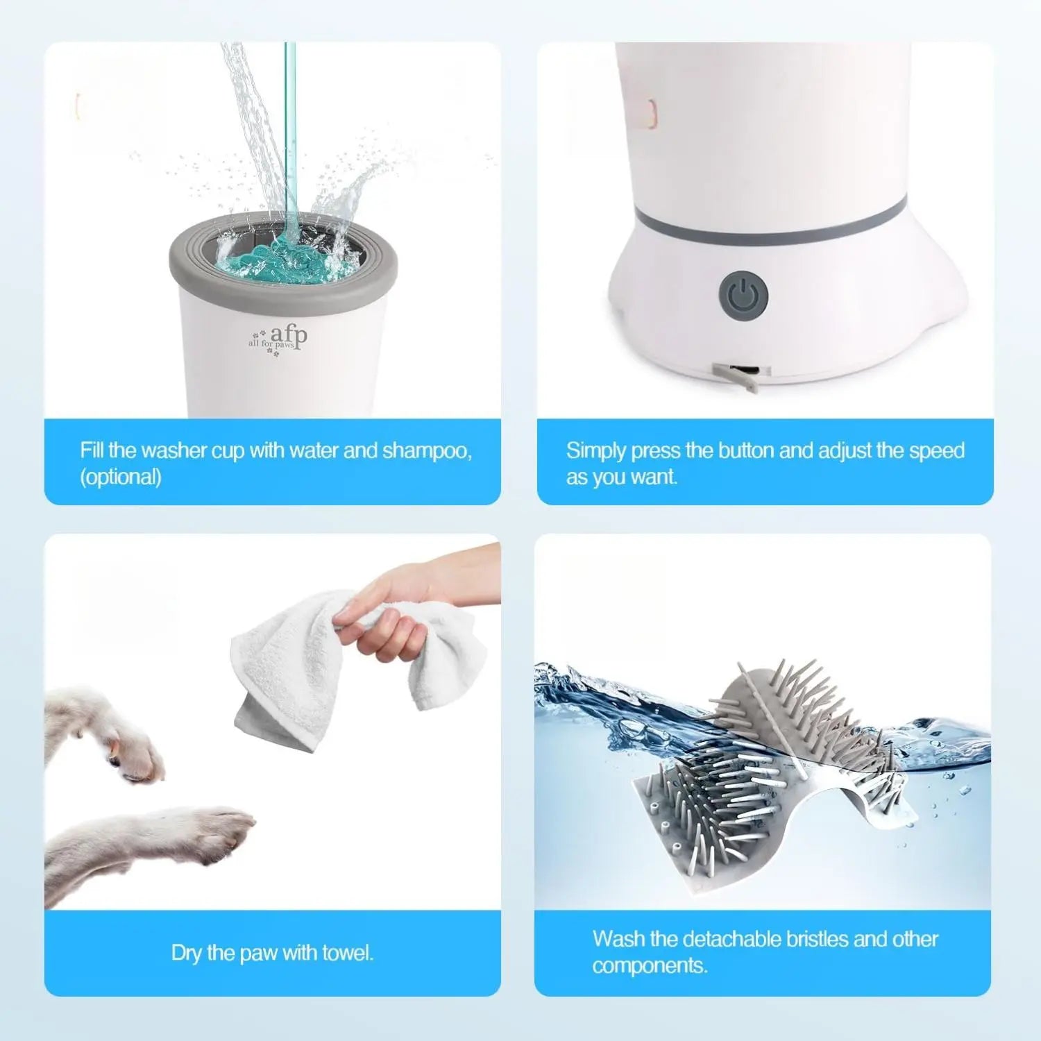 ALL for PAWS Automatic Dog Paw Cleaner - Portable Electric Foot Washer with Silicone Brush, Two Speed Settings, and Suction Cup Base