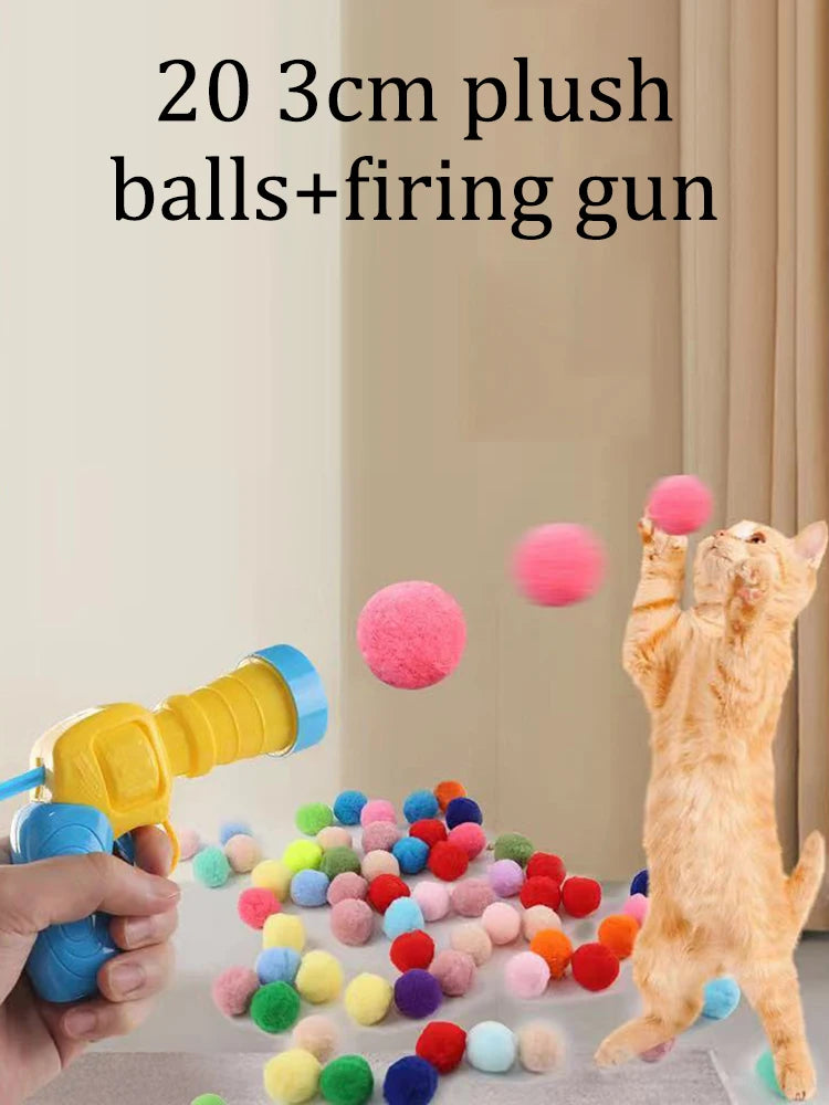 Interactive cat toy gun with 20 plush balls – fun and quiet play