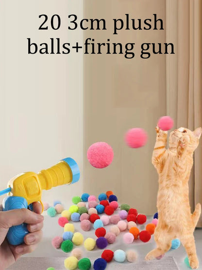 Interactive cat toy gun with 20 plush balls – fun and quiet play