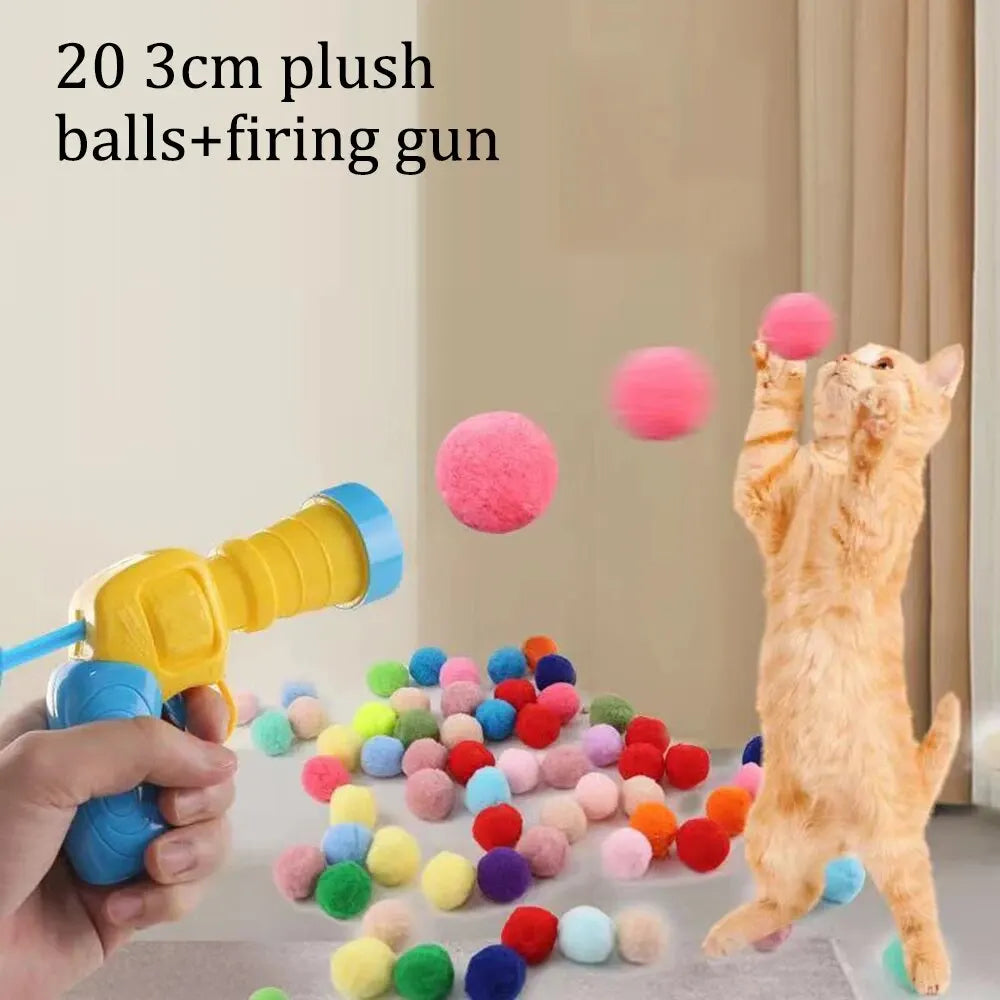 Interactive cat toy gun with 20 plush balls – fun and quiet play