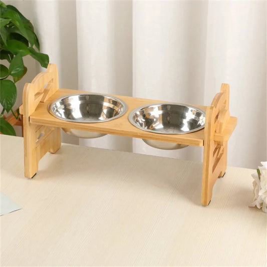 Adjustable pet bowls with bamboo stand – stylish and practical