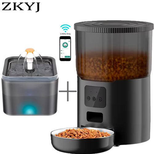 4L Smart Pet Feeder with Tuya WiFi Connectivity and 2L Automatic Drinking Fountain for Dogs and Cats