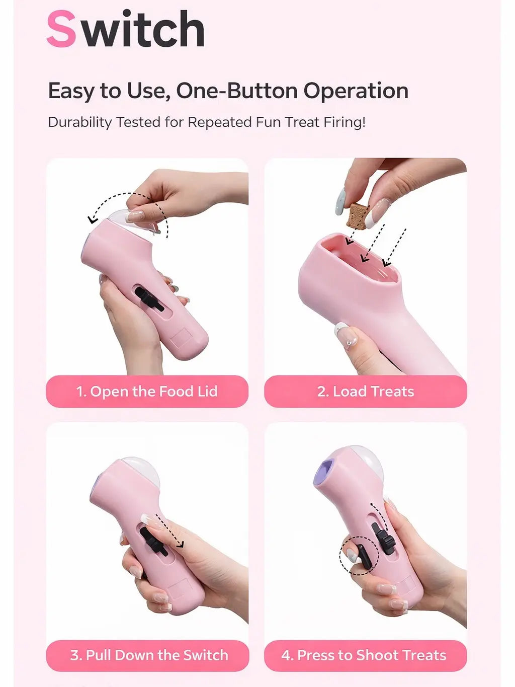 Portable Interactive Pet Treat Launcher - Handheld Snack Shooter for Dogs and Cats, Ideal for Training and Enrichment Activities