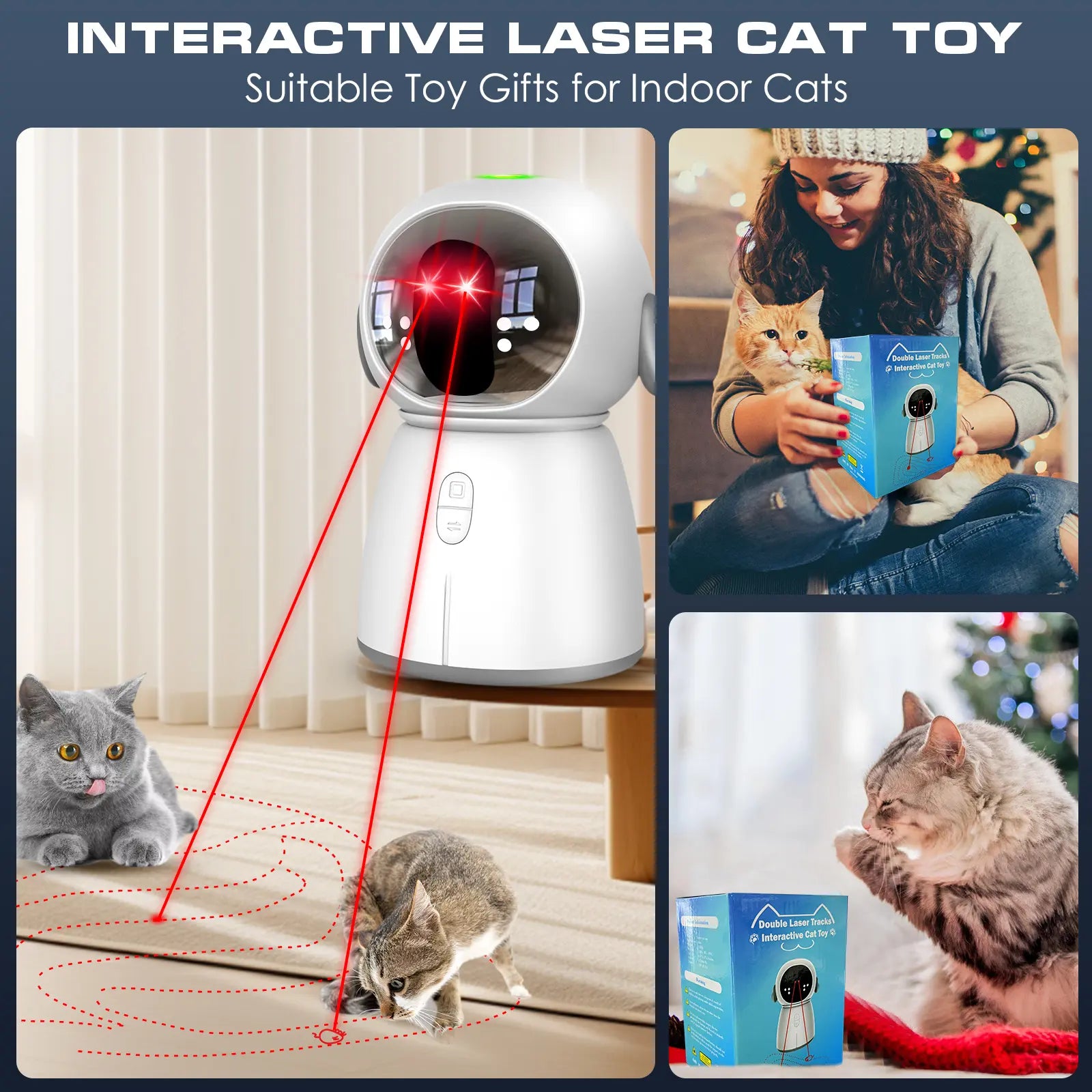 Interactive Rechargeable Cat Laser Toy 2026 for Indoor Use - Motion Activated, Adjustable Angle, Dual Patterns for Fun and Exercise for Multiple Cats and Kittens