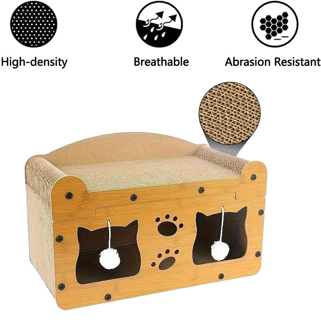 2-in-1 Wooden Cat Bed and Scratching Board Set, Durable Double-Layer Design for Indoor Use, Comfortable Pet Furniture and Accessories